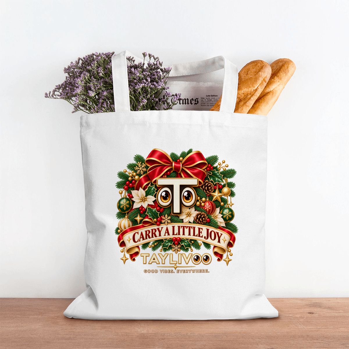 TAYLIVOO Carry a Little Joy Canvas Tote Bag