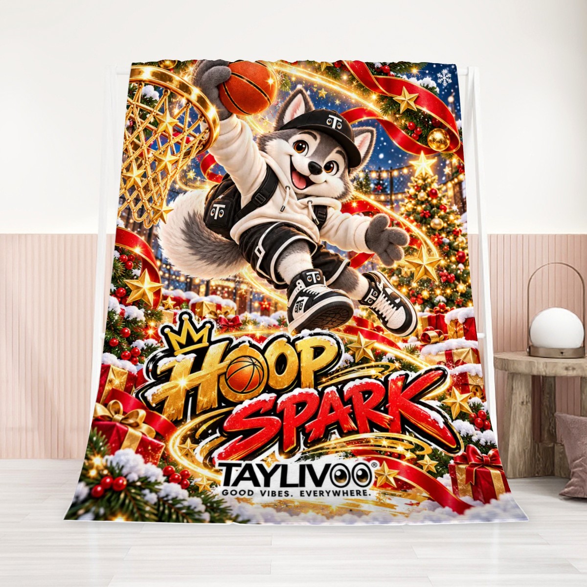 TAYLIVOO Hoop Spark Flannel Throw Blanket – 320 GSM