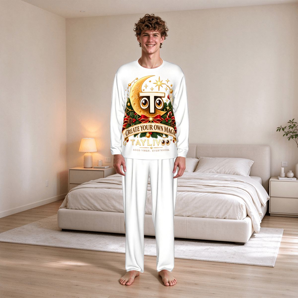 TAYLIVOO Create Your Own Magic Men’s Pajama Set – White