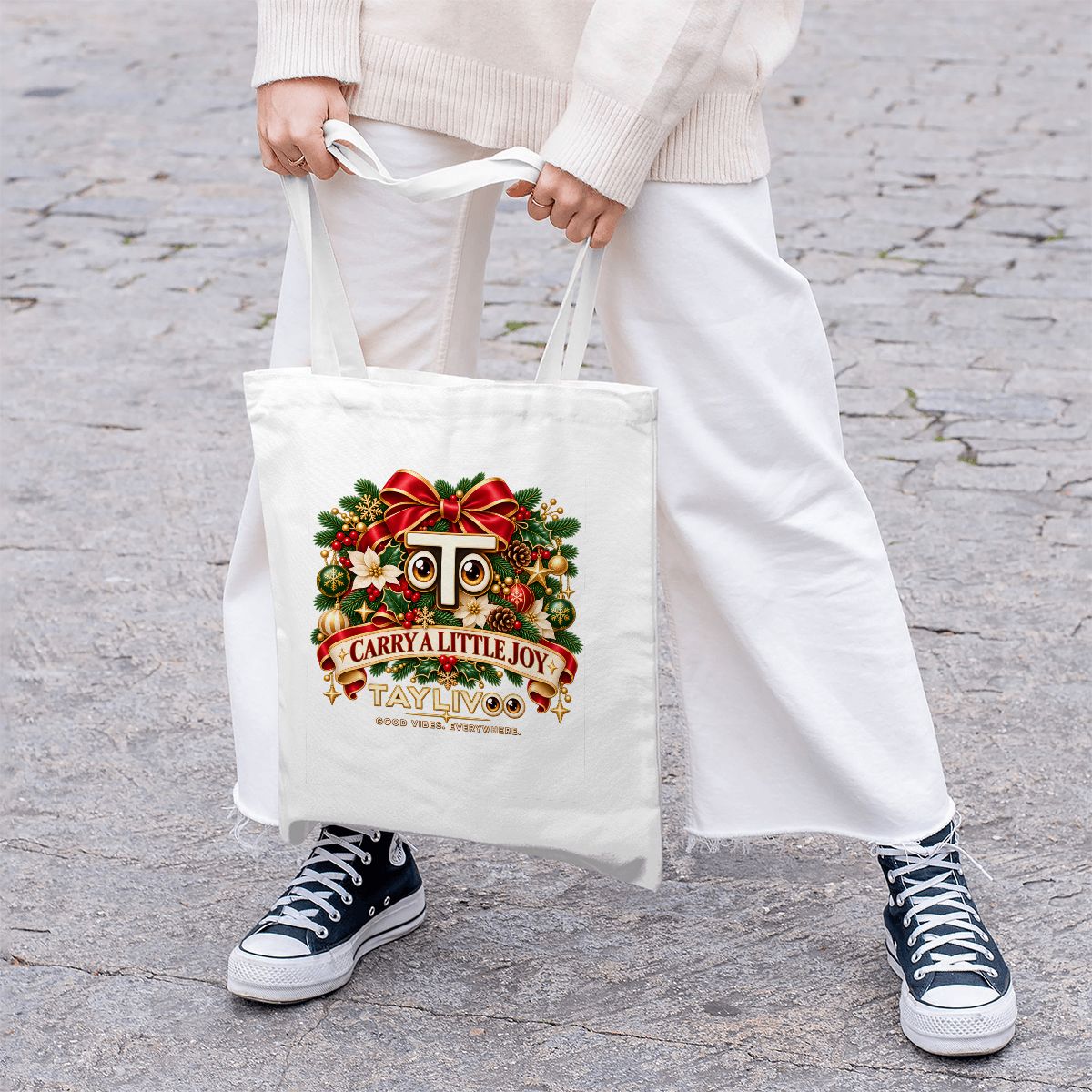 TAYLIVOO Carry a Little Joy Canvas Tote Bag