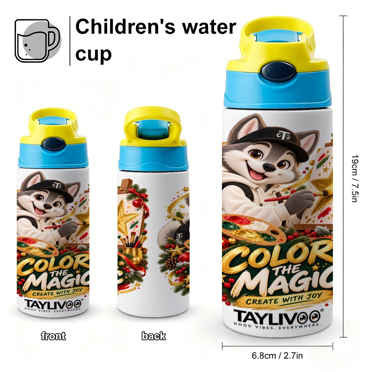 TAYLIVOO Color the Magic Kids’ Water Bottle