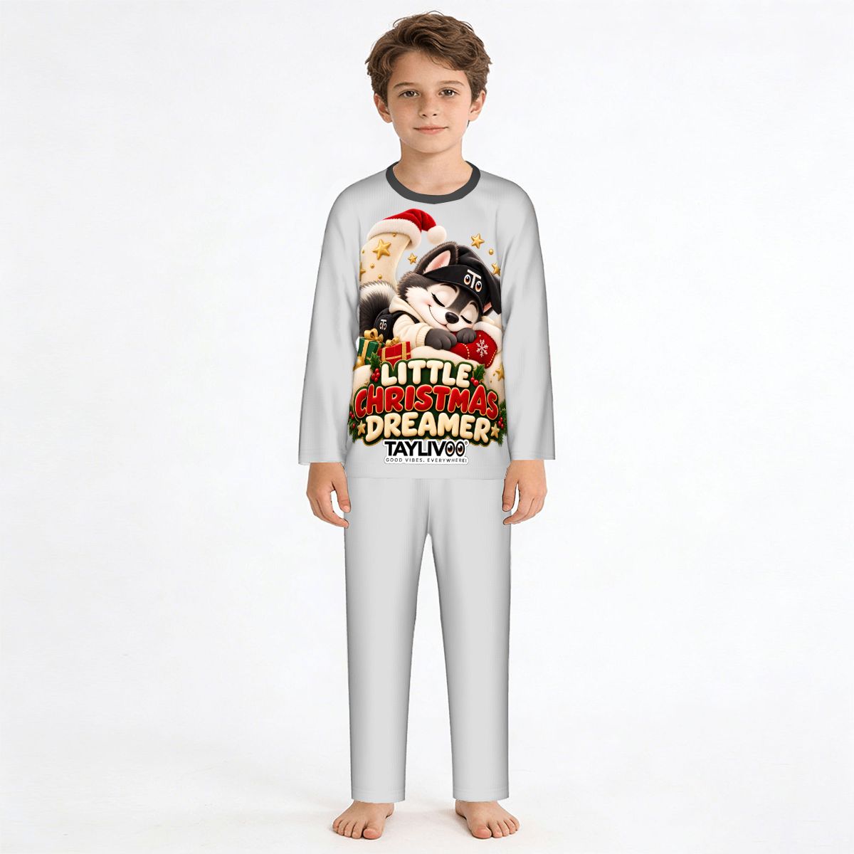 TAYLIVOO Little Christmas Dreamer Kids’ Pajama Set – Grey