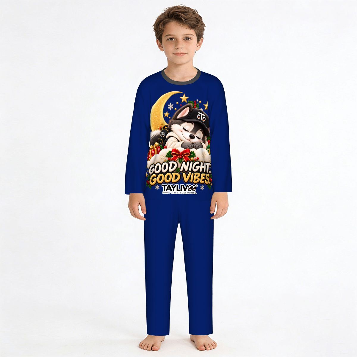TAYLIVOO Good Night Good Vibes Kids’ Pajama Set – Blue
