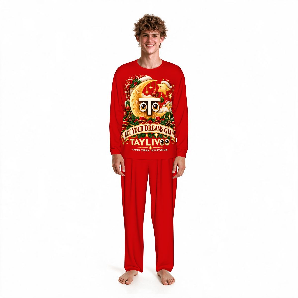 TAYLIVOO Let Your Dreams Glow Men’s Pajama Set – Red