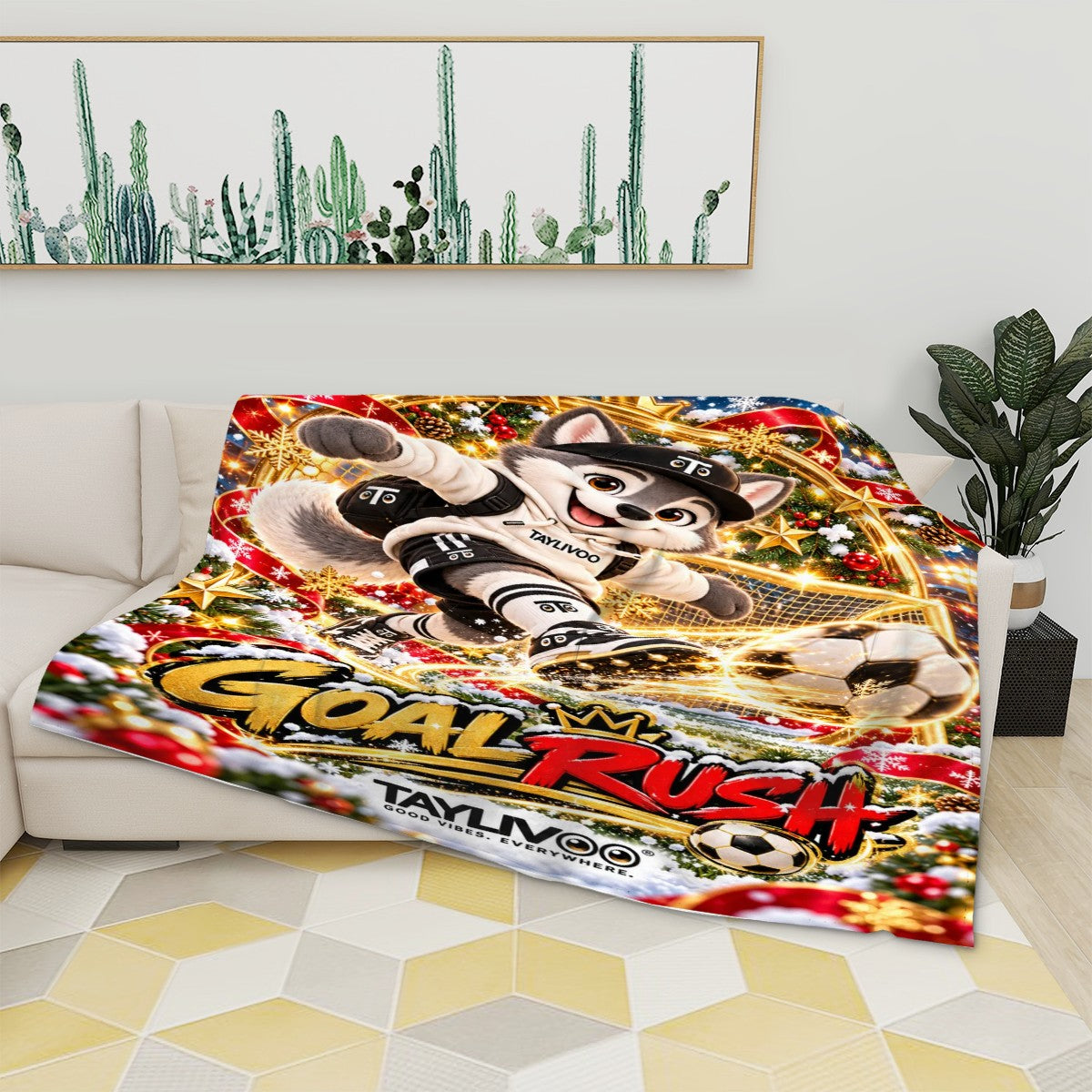 TAYLIVOO Goal Rush Flannel Throw Blanket – 280 GSM