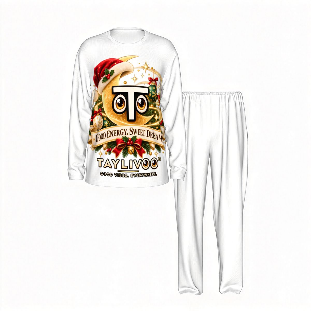 TAYLIVOO Good Energy Sweet Dreams Men’s Pajama Set – White