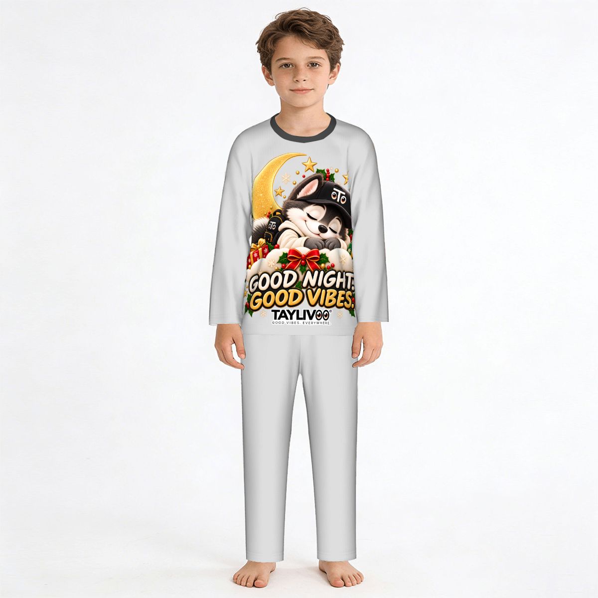 TAYLIVOO Good Night Good Vibes Kids’ Pajama Set – Grey