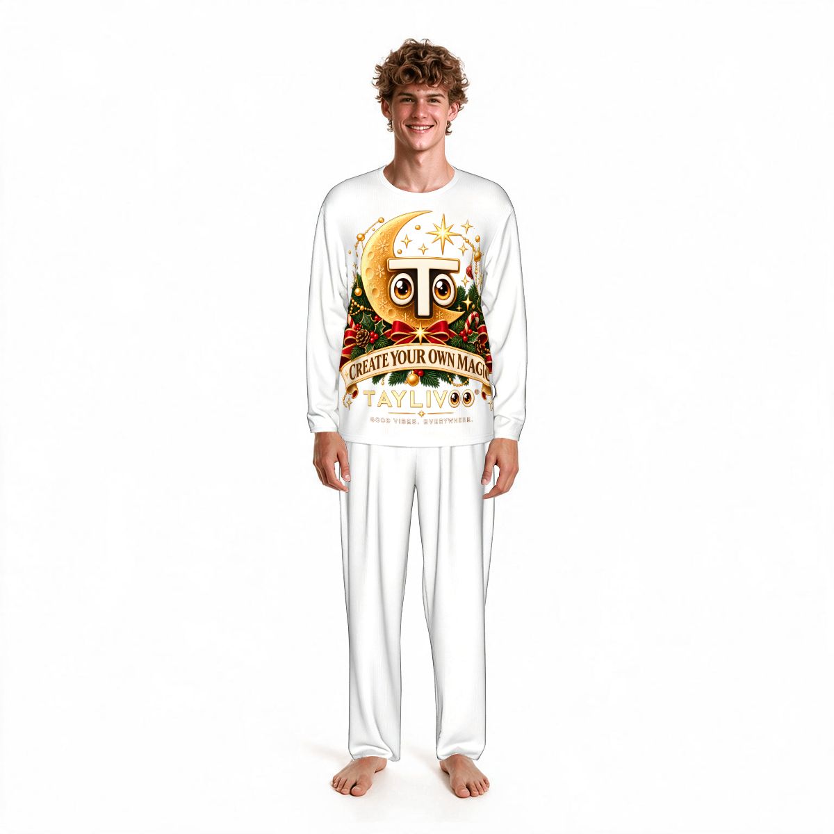 TAYLIVOO Create Your Own Magic Men’s Pajama Set – White