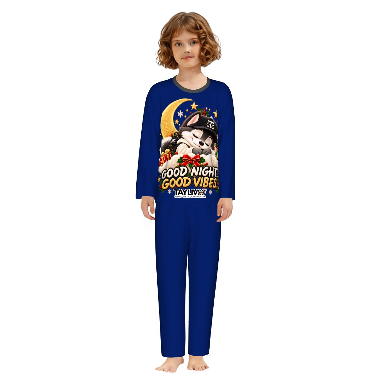 TAYLIVOO Good Night Good Vibes Kids’ Pajama Set – Blue