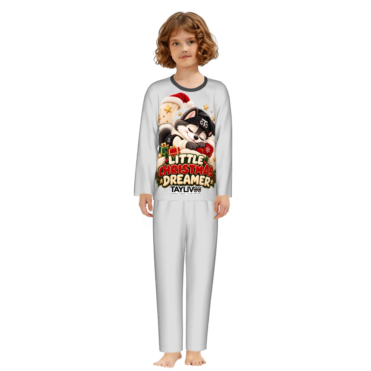 TAYLIVOO Little Christmas Dreamer Kids’ Pajama Set – Grey