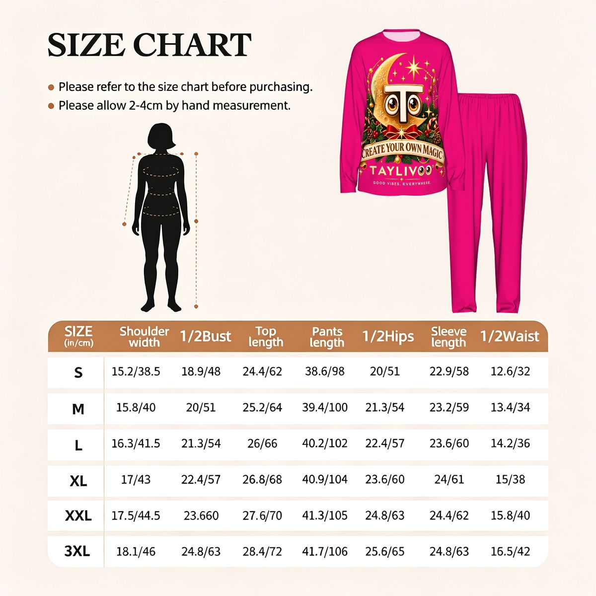 TAYLIVOO Create Your Own Magic Women’s Pajama Set – Pink