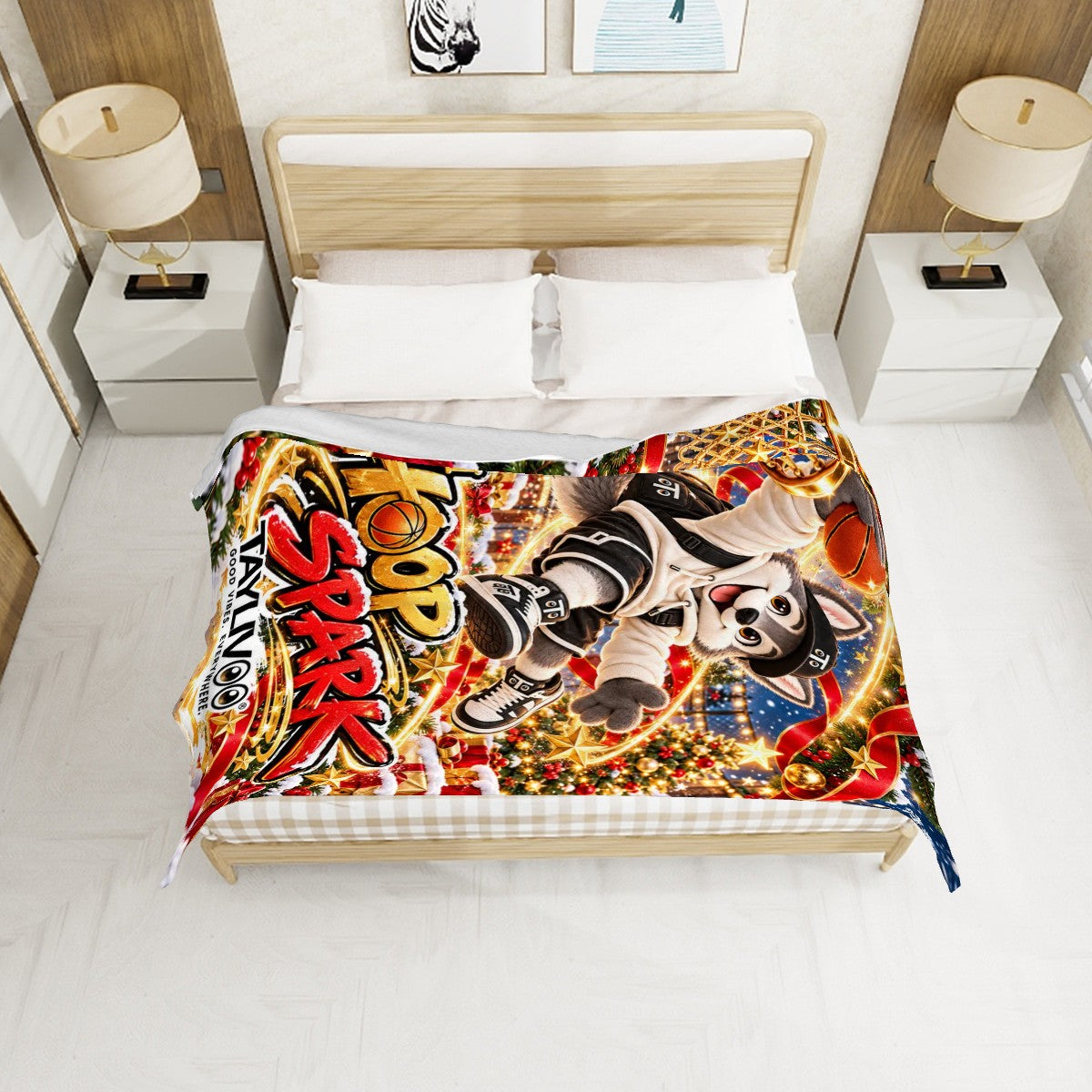 TAYLIVOO Hoop Spark Flannel Throw Blanket – 320 GSM