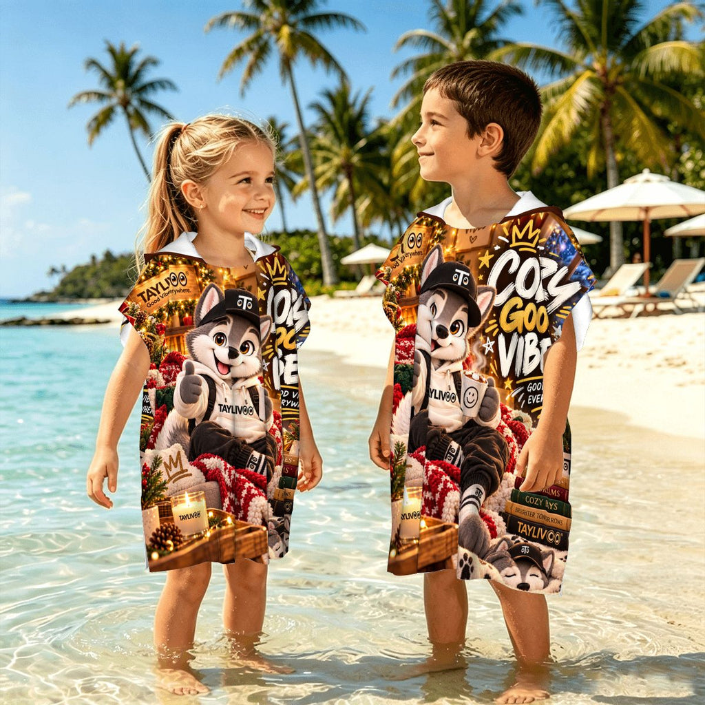 TAYLIVOO Cozy Good Vibes Kids’ Hooded Towel