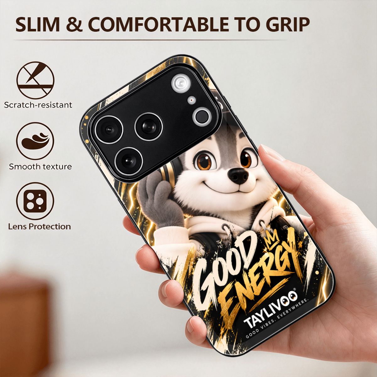 TAYLIVOO Good Energy Glass Case for iPhone 18 Pro