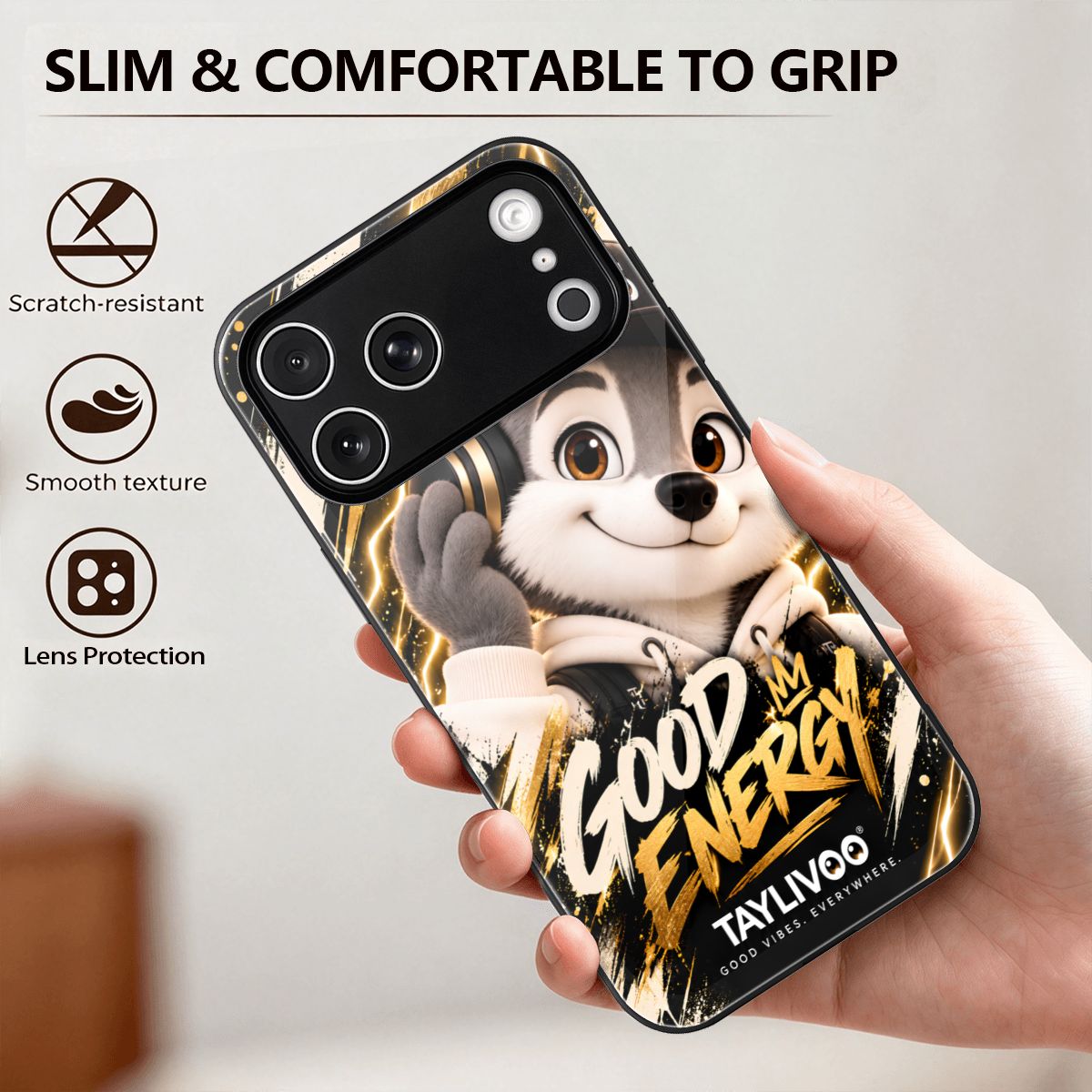 TAYLIVOO Good Energy Glass Case for iPhone 18 Pro Max