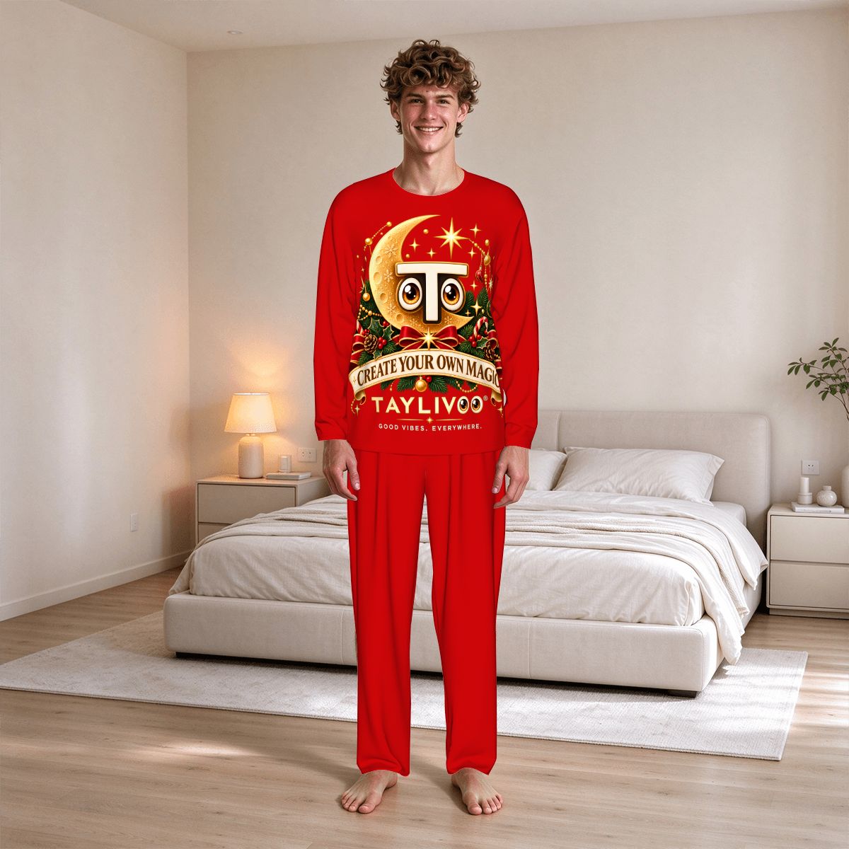 TAYLIVOO Create Your Own Magic Men’s Pajama Set – Red