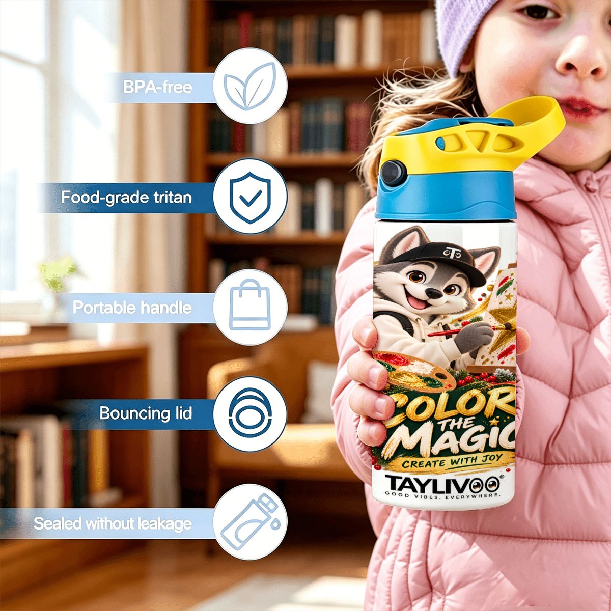 TAYLIVOO Color the Magic Kids’ Water Bottle