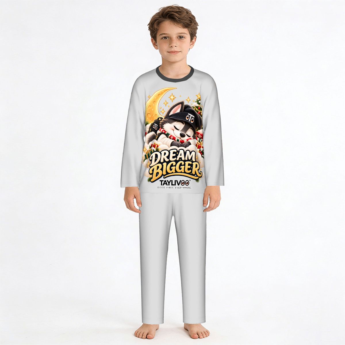 TAYLIVOO Dream Bigger Kids’ Pajama Set – Grey