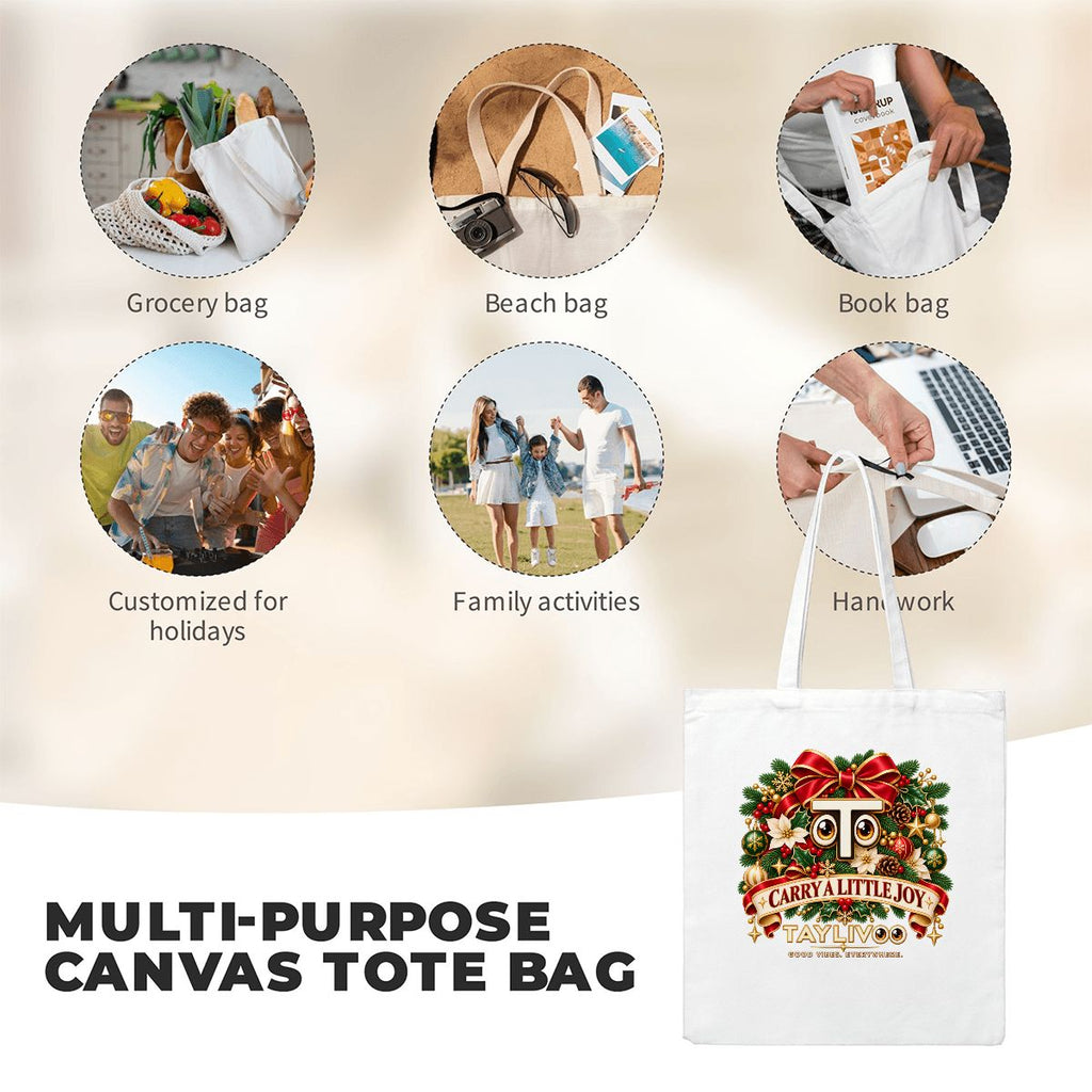 TAYLIVOO Carry a Little Joy Canvas Tote Bag