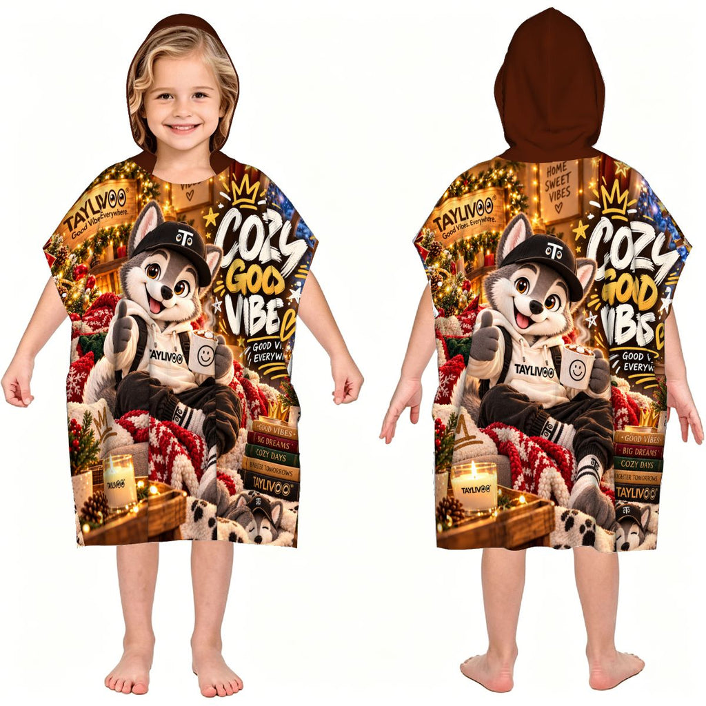 TAYLIVOO Cozy Good Vibes Kids’ Hooded Towel