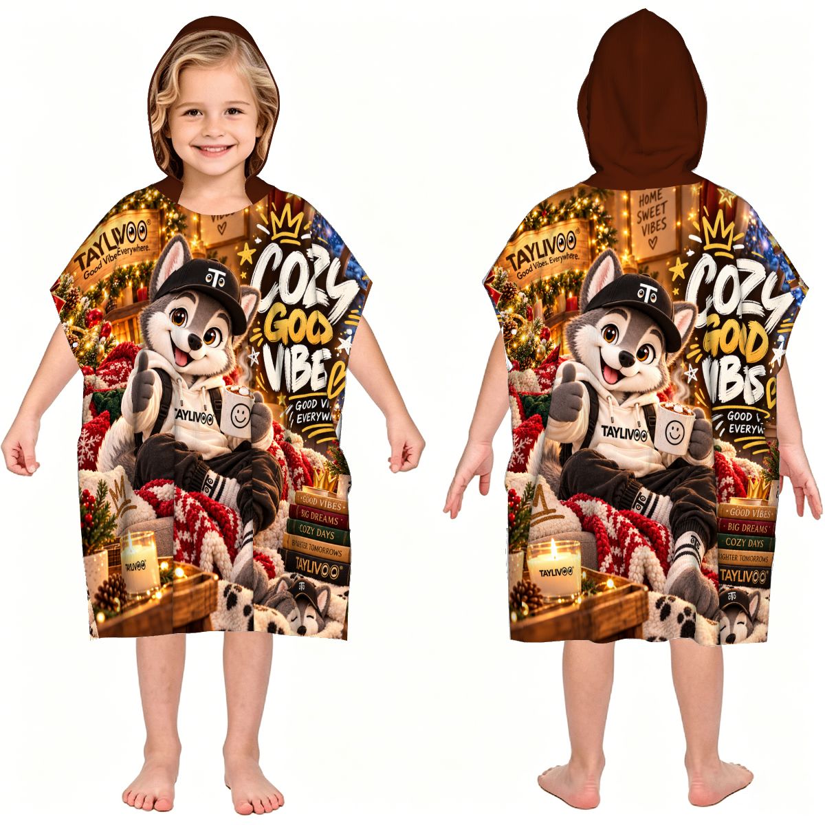 TAYLIVOO Cozy Good Vibes Kids’ Hooded Towel