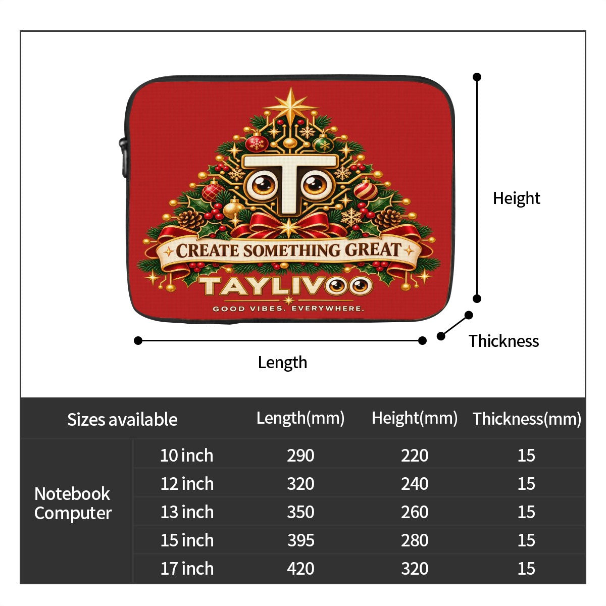 TAYLIVOO Create Something Great Padded Laptop Sleeve