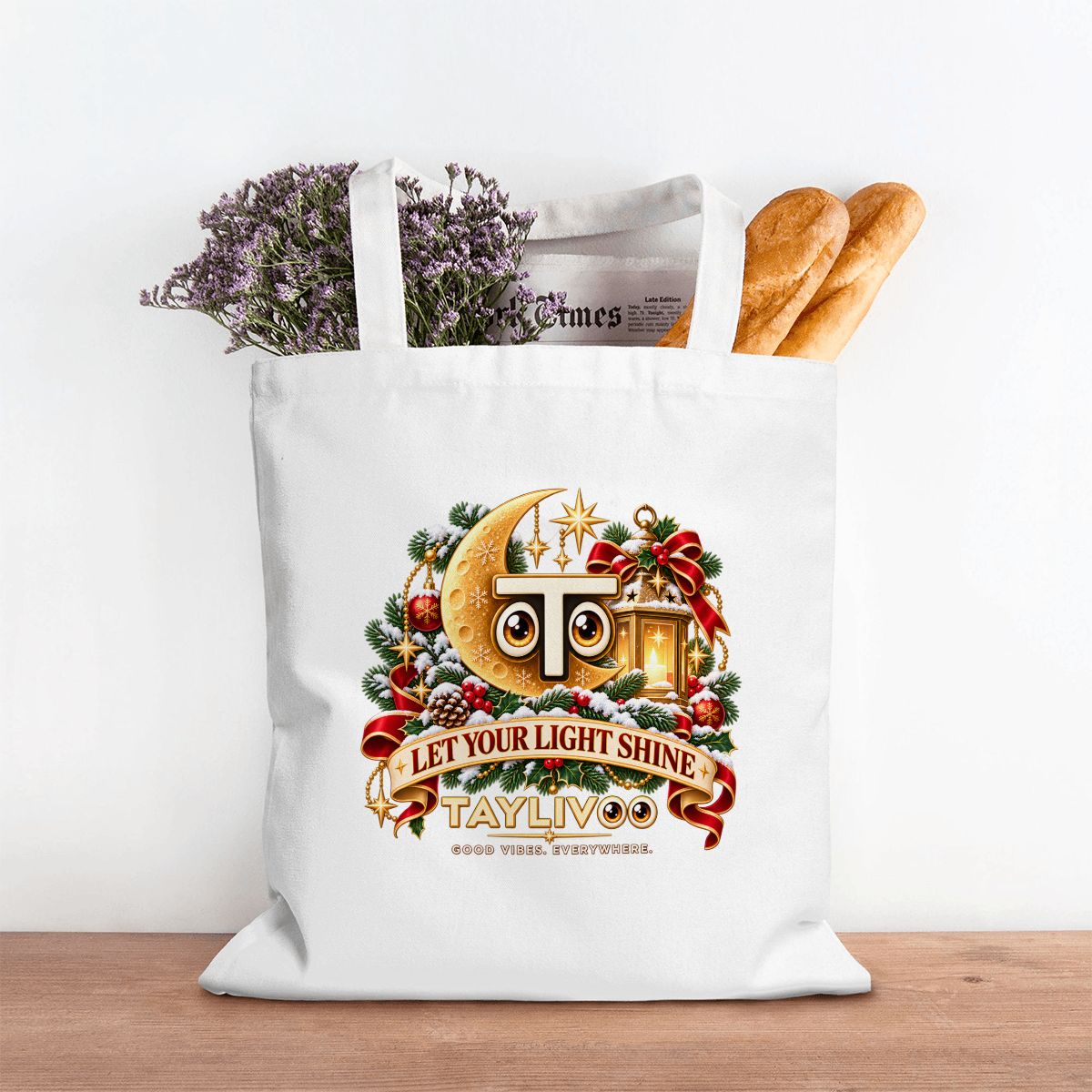 TAYLIVOO Bolsa tote de lona Let Your Light Shine