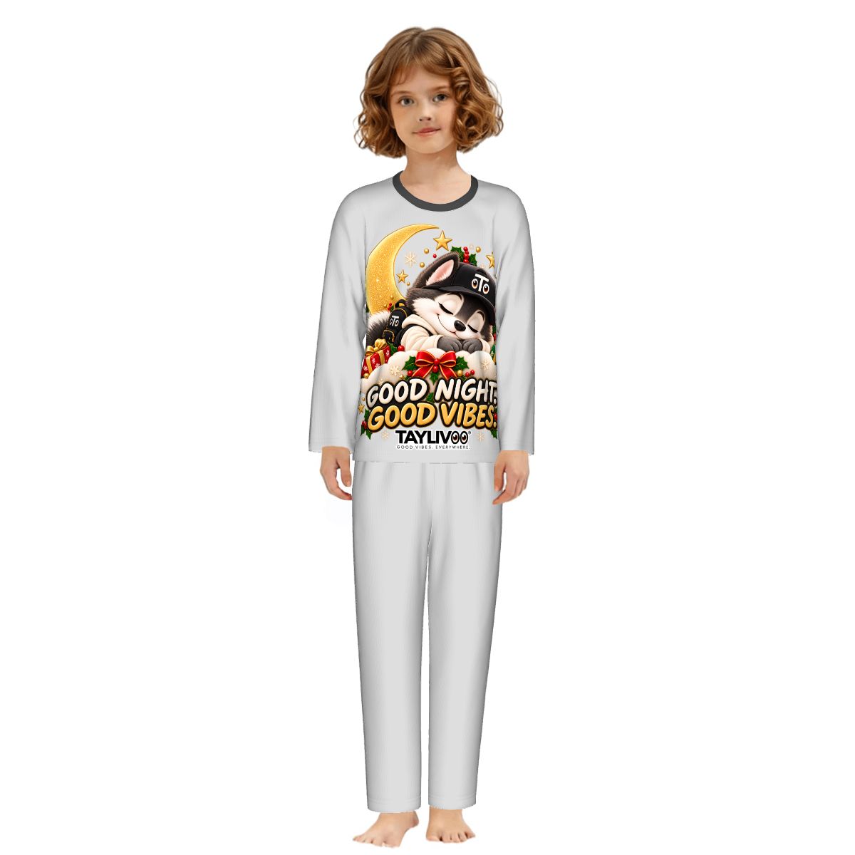 TAYLIVOO Good Night Good Vibes Kids’ Pajama Set – Grey