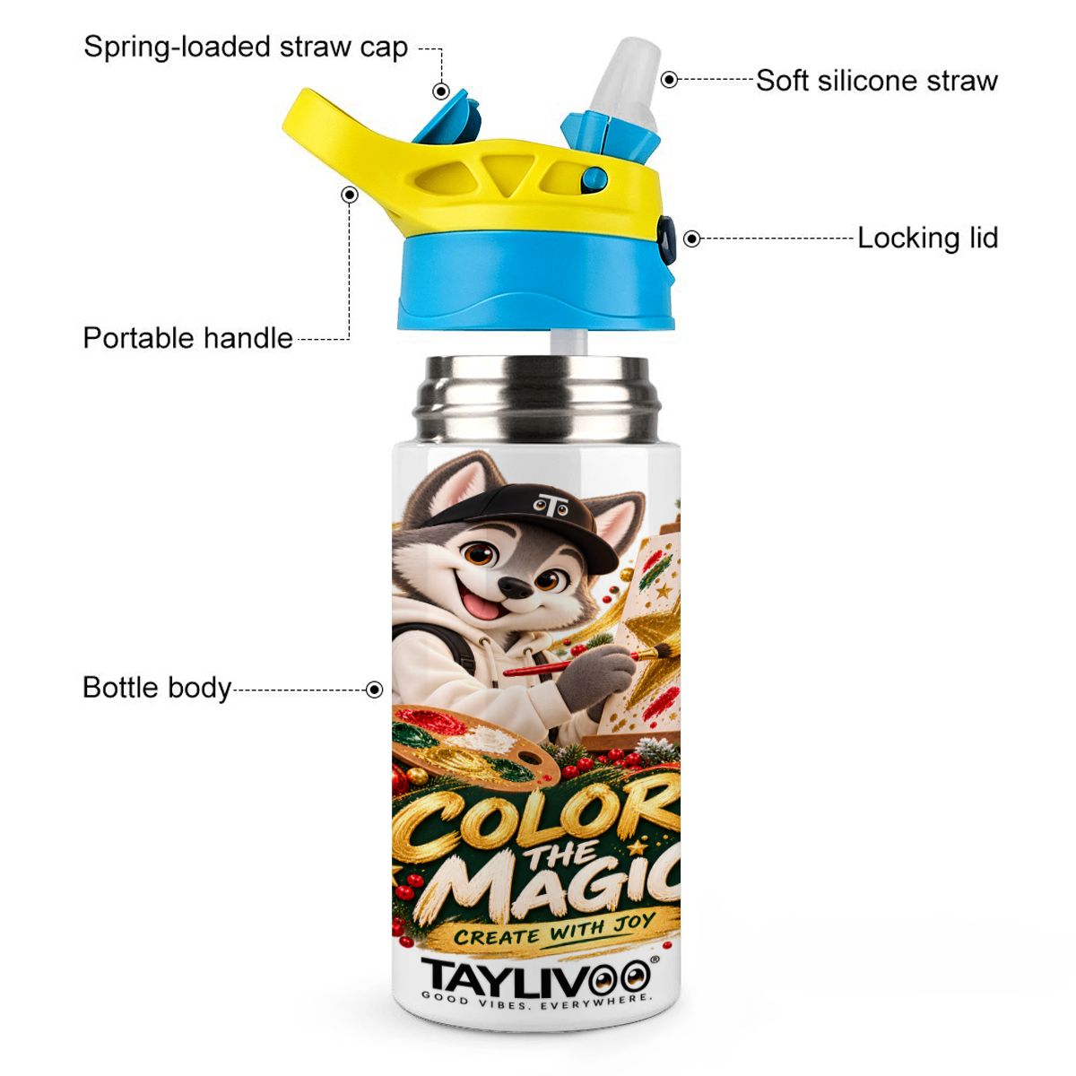 TAYLIVOO Color the Magic Kids’ Water Bottle